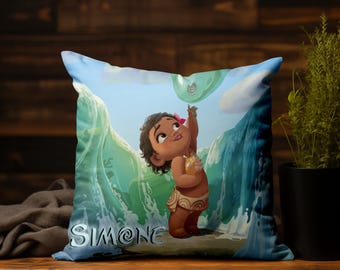 Baby Moana Pillow with Name or without | 16x16in insert included | Machine Washable and Dry-able | Children Room Pillow