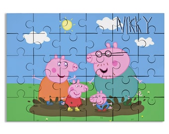 Pepa Pig Jigsaw Puzzle with Name for Kids - 30pcs | 7.5x9.5in | Jigsaw Puzzle for Kids, Kids Birthday Gifts and Favors