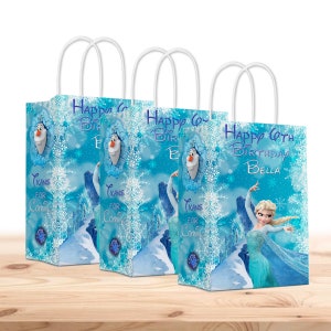 Princess Frozen Gift Favor Bags with Handles - 12pack – Customizable with Name and Age – Frozen Party Decor and Party Supplies