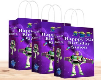 Buzz Lightyear Birthday Gift Favor Bags with Handles - 12pack – Customizable with Name and Age – Buzz Lightyear Party Favors and Supplies