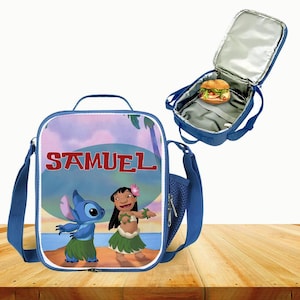 Custom Kids Lilo & Stitch Lunch Bag with Strap | Custom with Name Insulated School Lunch Tote with Name | Back to School Picnic Snack Bag