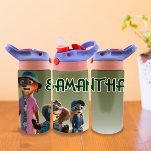 Personlig Zootopia 2 Barn Vattenflaska 355 ml – Anpassat namn rostfritt stål tumbler för barn | Zootopia födelsedagspresent bild 2