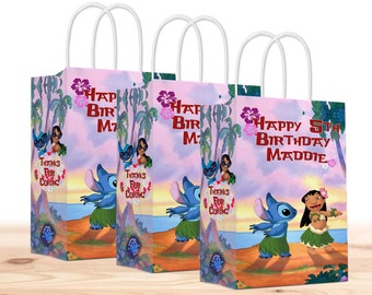 Lilo and Stitch Birthday Gift Favor Bags with Handles - 12pack - Customizable with Name and Age | Birthday Gift Favor Bags for Kids Party