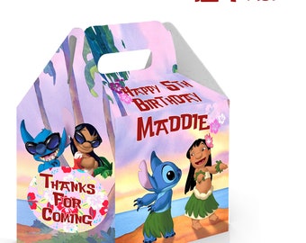 Snoepdoos Lilo and Stitch Gable - 12 stuks - 4,4 x 4,5 x 3 inch - aanpasbaar met naam en leeftijd - gunsten en benodigdheden voor verjaardagsfeestjes voor kinderen