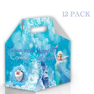 Princess Frozen Gable Candy Box - 12Pack - 4.4x4.5x3in - Customizable with Name and Age | Frozen Party Decor and Supplies