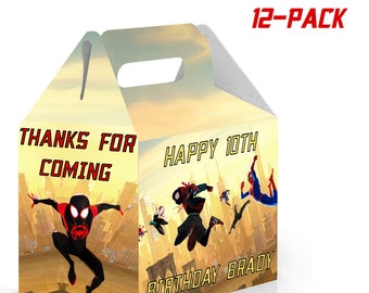 Spiderman Birthday Gable Candy Box - 12Pack - 4.4x4.5x3in - Customizable with Name and Age – Spiderverse Birthday Party Favors and Supplies