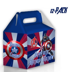 Captain Superhero Gable Candy Box - 12Pack - 4.4x4.5x3in - Customizable with Name and Age – Superheroes Party Favors and Supplies