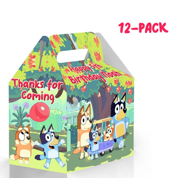 Blue Dog Birthday Gable Candy Box - 12Pack - 4.4x4.5x3in - Customizable with Name and Age