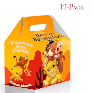 Bonbonnière d'anniversaire du roi lion Movies - Paquet de 12 - 4,4 x 4,5 x 3 pouces - Personnalisable avec le nom et l'âge | Accessoires et accessoires de fête pour enfants