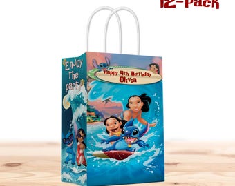 Lilo and Stitch bedankzakjes met handvatten - 12 stuks – aanpasbaar met naam en leeftijd – Lilo & Stitch-feestdecoraties en feestartikelen