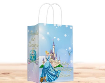 Bolsas de regalo de Cenicienta para niños (paquete de 12) personalizables con nombre y edad. Artículos para fiesta de cumpleaños de Cenicienta.