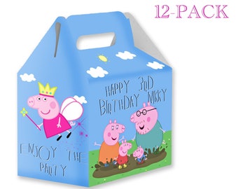 Pepa Pink Pig Birthday Gable Candy Box - 12Pack - 4.4x4.5x3in – Customizable with Name and Age – Kids Birthday Party Favors and Supplies