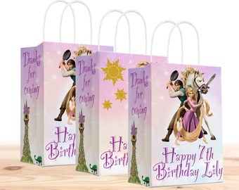 Princess Rapunzel Gift Favor Bags for Kids - 12pack - Customizable with Name and Age | Princesses Party Supplies and Favors