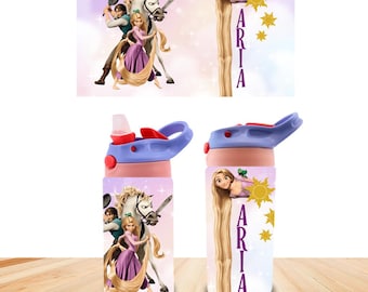 Rapunzel and Flynn Custom Kids Water Bottle Personalized with Name Toddler Insulated Tumbler 12oz