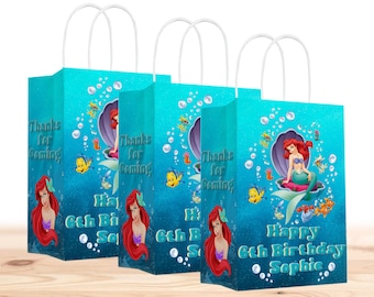 Little Mermaid Gift Favor Bags for Kids - 12pack - Customizable with Name and Age | Little Mermaid Party Supplies for Kids