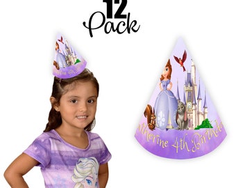 Princess Sofia The First Birthday Party Hats - 12Pack – Customizable with Name and Age – Princess Party Favors and Party Supplies