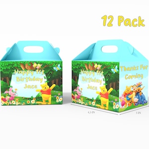 Caixa de doces Gable do Ursinho Pooh - Pacote com 12 - 11,2 x 11,4 x 7,6 cm - Personalizável com nome e idade - Lembrancinhas e suprimentos para festa do Ursinho Pooh