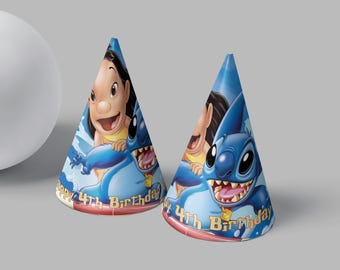 Lilo and Stitch Birthday Party Hats - 12Pack – Customizable with Name and Age – Lilo & Stitch Party Favors and Party Supplies