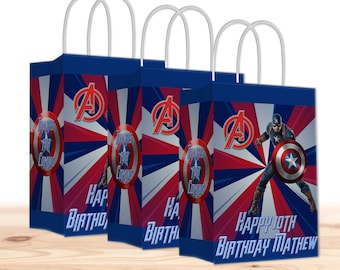 Cadeauzakjes Captain Superhero voor kinderen - 12 stuks - aanpasbaar met naam en leeftijd | Feestartikelen voor superhelden voor kinderen