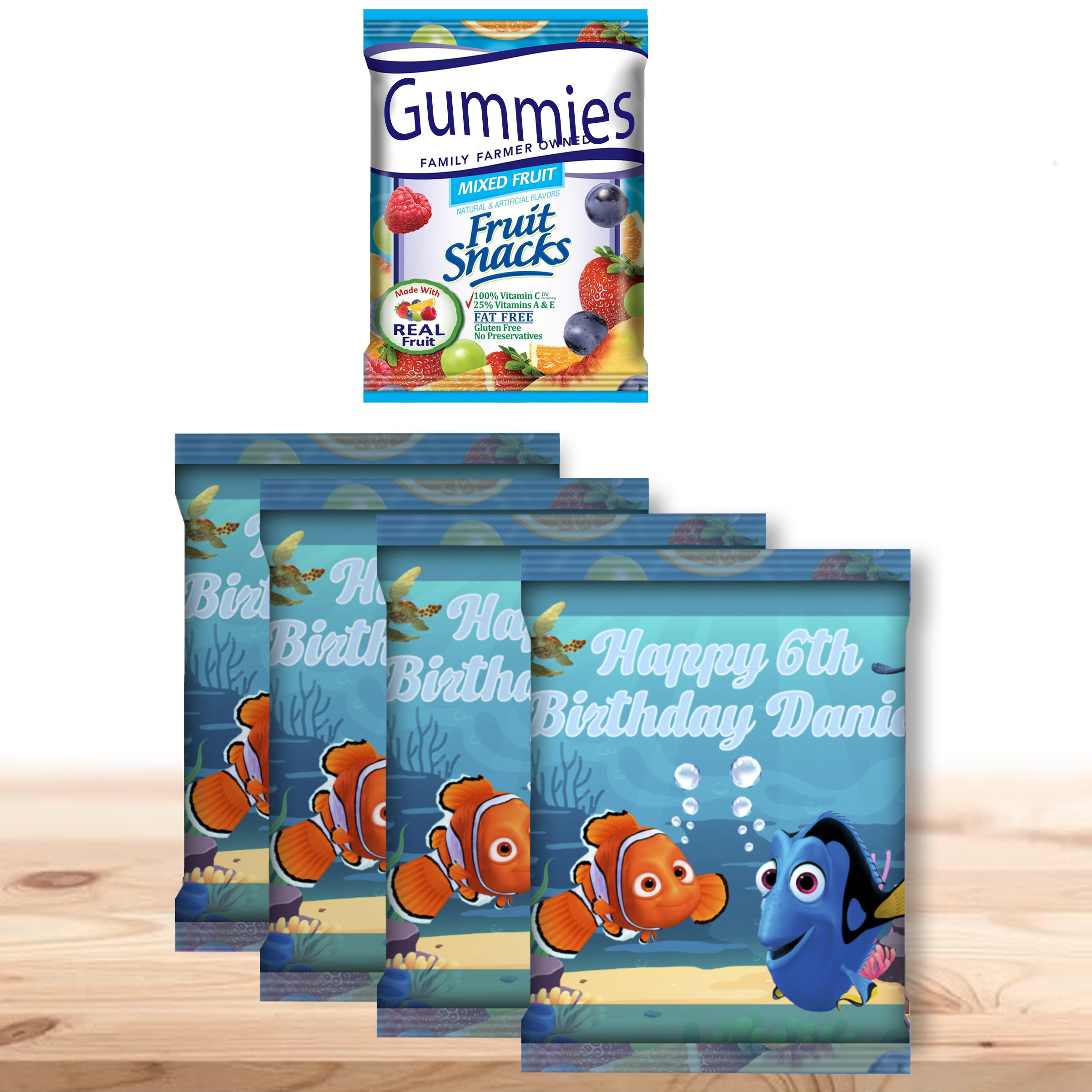Finding Nemo Fruit Gummies Snack Adhesive Wrap 0.9OZ or Assembled
