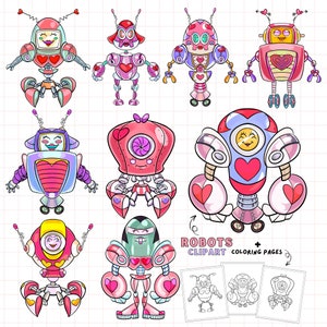 Robots Clipart - Robots For Girls Clipart - Pink Robots Illustration - For Boys - Robots PNG - Drawing + Coloring Pages Instat Download