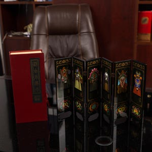 Elegant Lacquer Chinese Mini 6-Panel Folding Screen – Tabletop Decorative Accent – Ships from USA - Beijing Opera