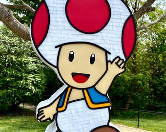 Handcrafted Toad from Mario Piñata | Mario Party Decoration | Super Mario Birthday Pinata | Video Game Birthday Party Decor