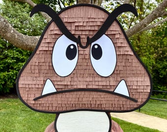 Handcrafted Goomba from Mario Piñata | Mario Party Decoration | Super Mario Mushroom Birthday Pinata | Video Game Birthday Party Decor