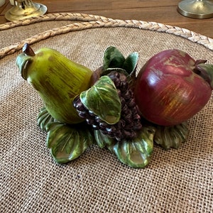 Vintage Painted Ceramic Fruit Candle Holder: Cottagecore Decor