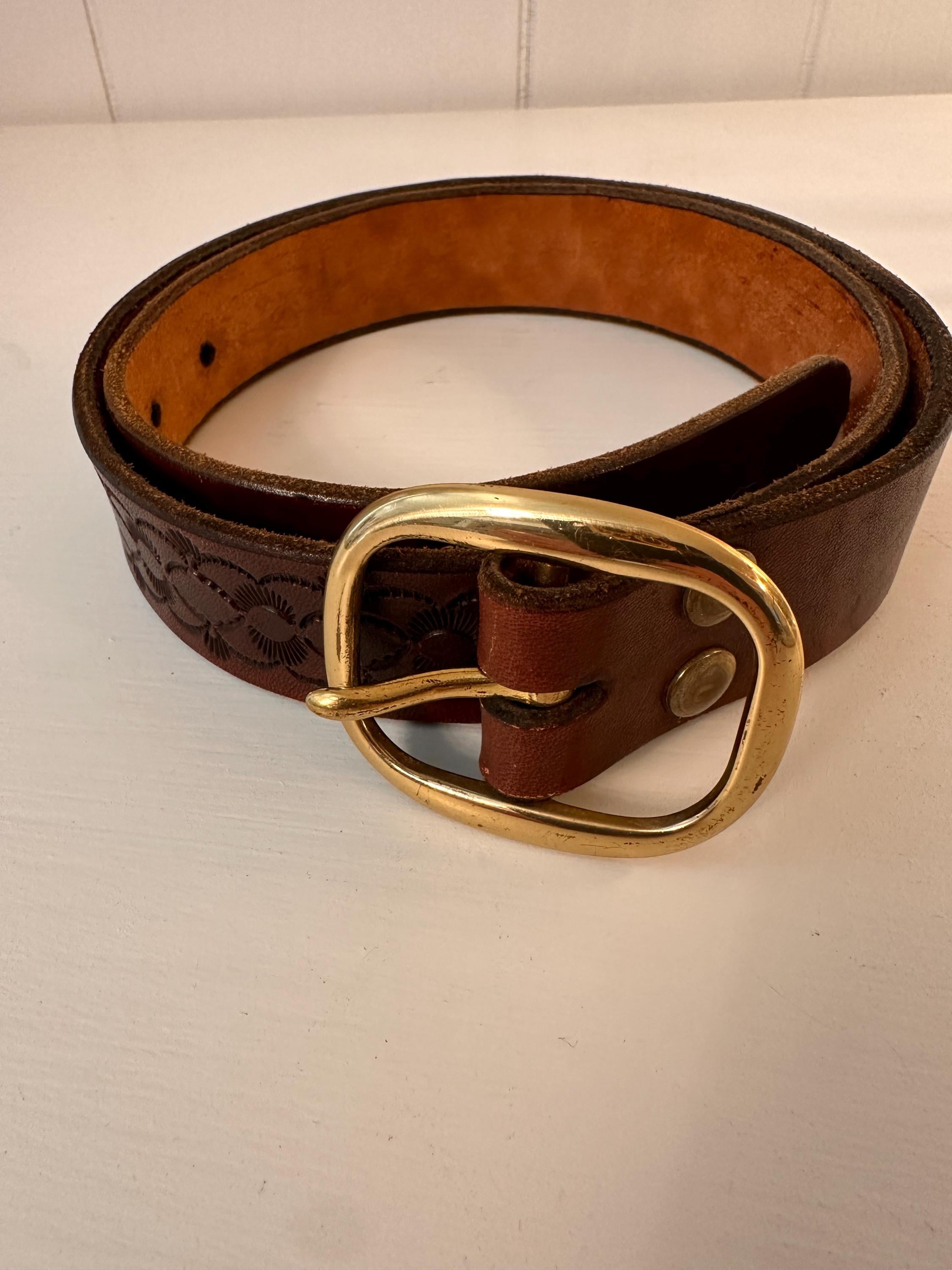 Vintage TYCHIOS LEATHER Belt-Brass Buckle-Hand Tooled/Painted-SZ 34-Portland, OR $_57.JPG?set_id=880000500F main image 2