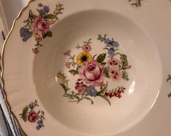 Vintage Syracuse China Floral Bowl – Federal Shape Gold Rim, Made in USA