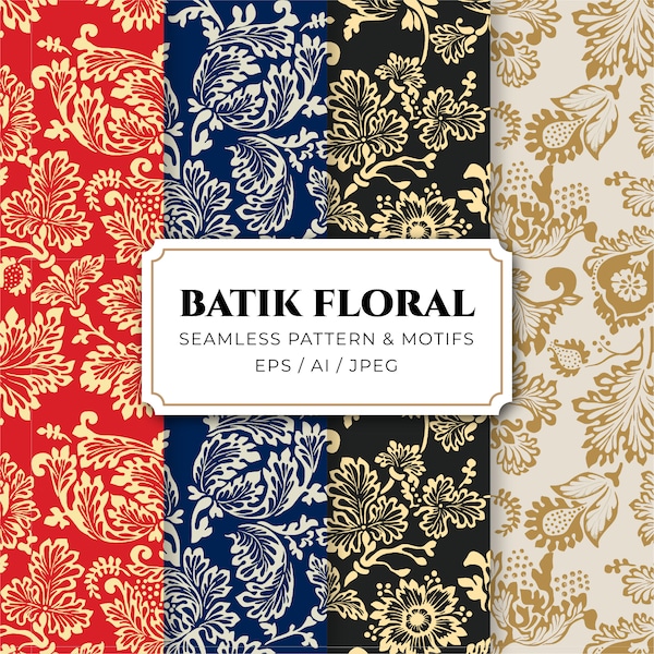 Batik Floral Pattern & Motifs, Digital Pattern, Vector Pattern Bundle JPG-EPS-AI.