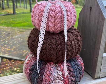 Crochet Pumpkin Stack, Fall Tabletop Decor, Acrylic Yarn