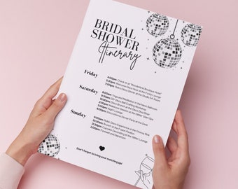 Disco Bridal Shower Itinerary Template, Disco Birthday Party, 70s Disco Party, Bachelorette Itinerary, Silver Glitter Itinerary, Printable