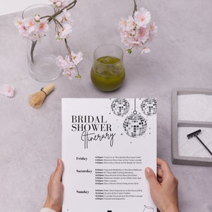 Disco Bridal Shower Itinerary Template, Disco Birthday Party, 70s Disco Party, Bachelorette Itinerary, Silver Glitter Itinerary, Printable image 9