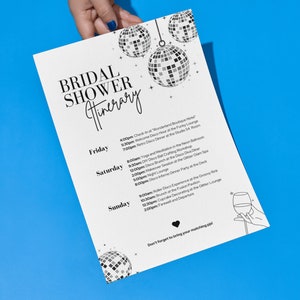 Disco Bridal Shower Itinerary Template, Disco Birthday Party, 70s Disco Party, Bachelorette Itinerary, Silver Glitter Itinerary, Printable image 7