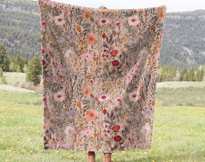 Wildflower Cottagecore Blanket Floral Decor, Vintage Pressed Flower Boho  Decorative Floral Blanket Soft Fleece Throw for Sofa, Flower Lover