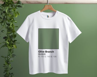 Camiseta con muestra de color de rama de olivo, camiseta de diseñador gráfico