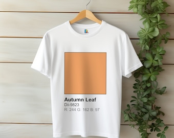 Camisa con muestra de color de hojas otoñales, camiseta con gráfico de otoño