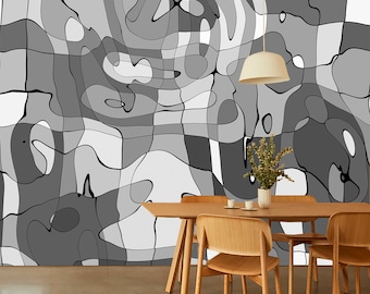 Black & white Modern wallpaper Geometric Abstract Wall Mural  Removable Peel and Stick Creative lines wallpaper Aesthetics Playroom Mural