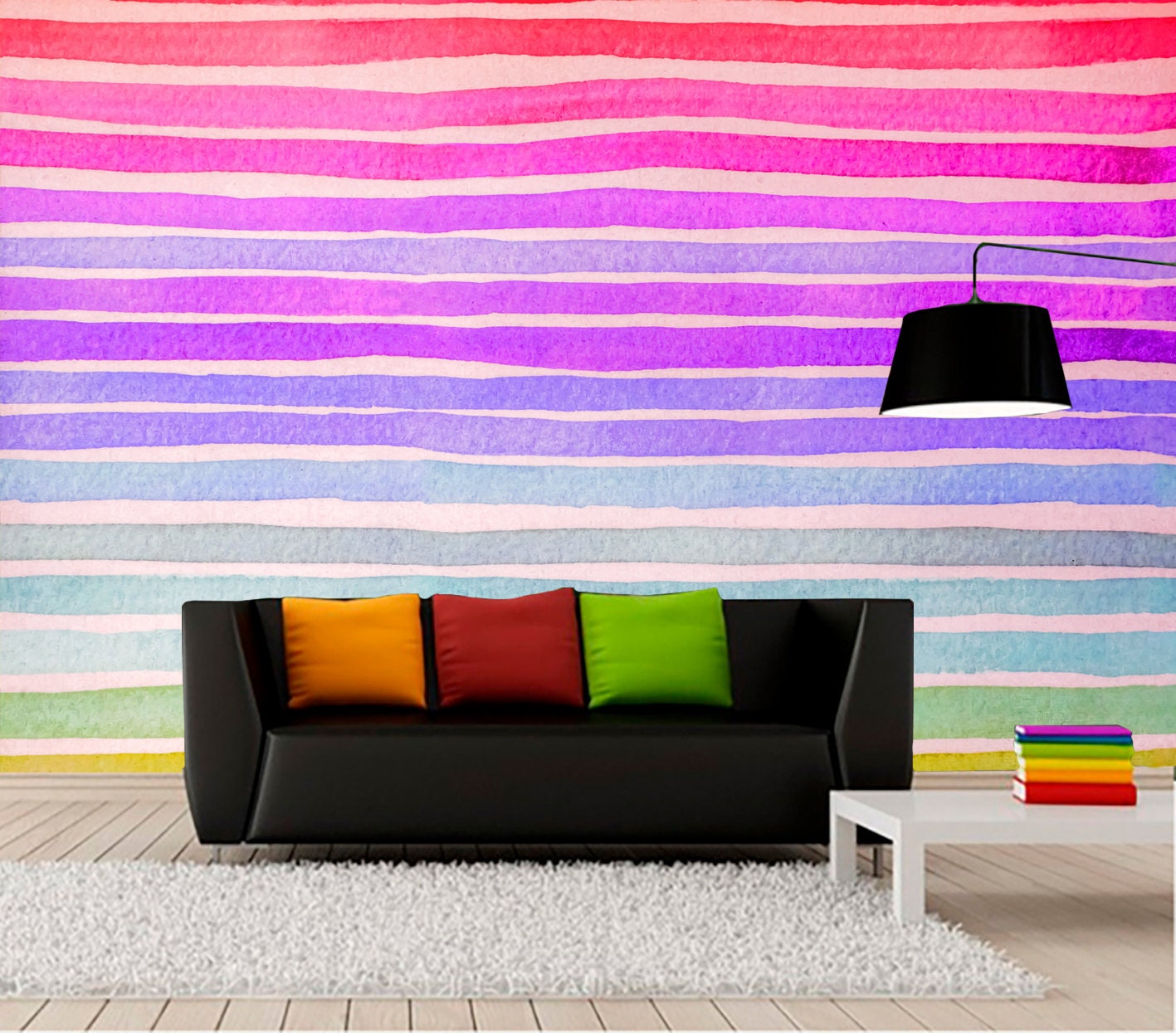 Watercolor Rainbow Wallpaper Removable Pastel Peel and Stick Kids Room ...