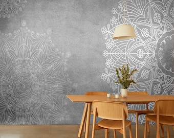 Meditation Space with Gray Yoga Wallpaper Mandala Wall Mural Flower Zen Relax Meditation Room Decor Yoga Studio Mural Wallpaper Boho Wall