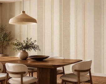 Beige Stripe Wallpaper Peel and Stick Neutral Textured Mural Classic Vertical Stripe Wall Print Traditional Elegant Non Woven Wallpaper