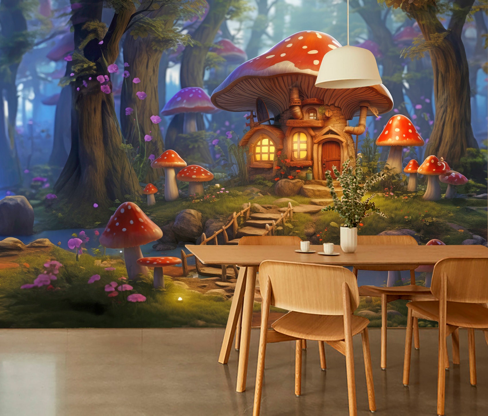 Fantasy Mushroom Forest Wallpaper Kids Wall Mural Magic Print for ...