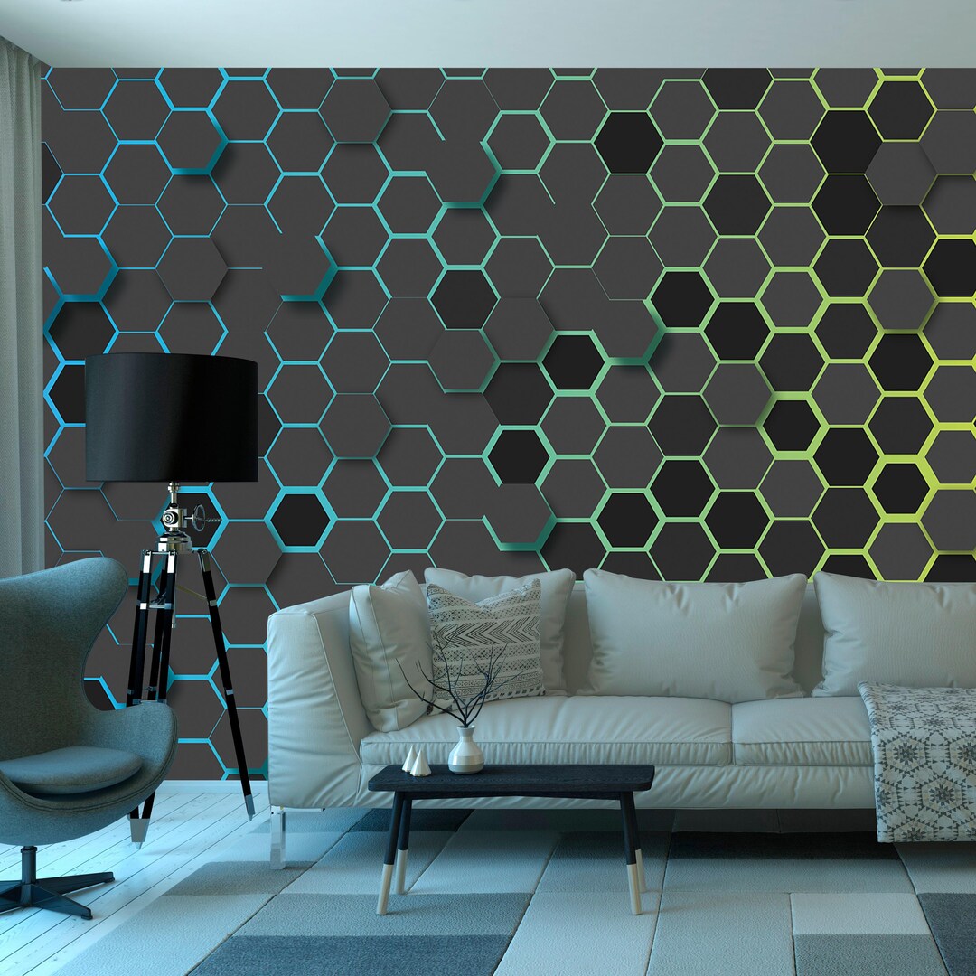 Modern Hexagon Wall Mural Abstract Geometric Wallpaper 3D Honeycomb ...