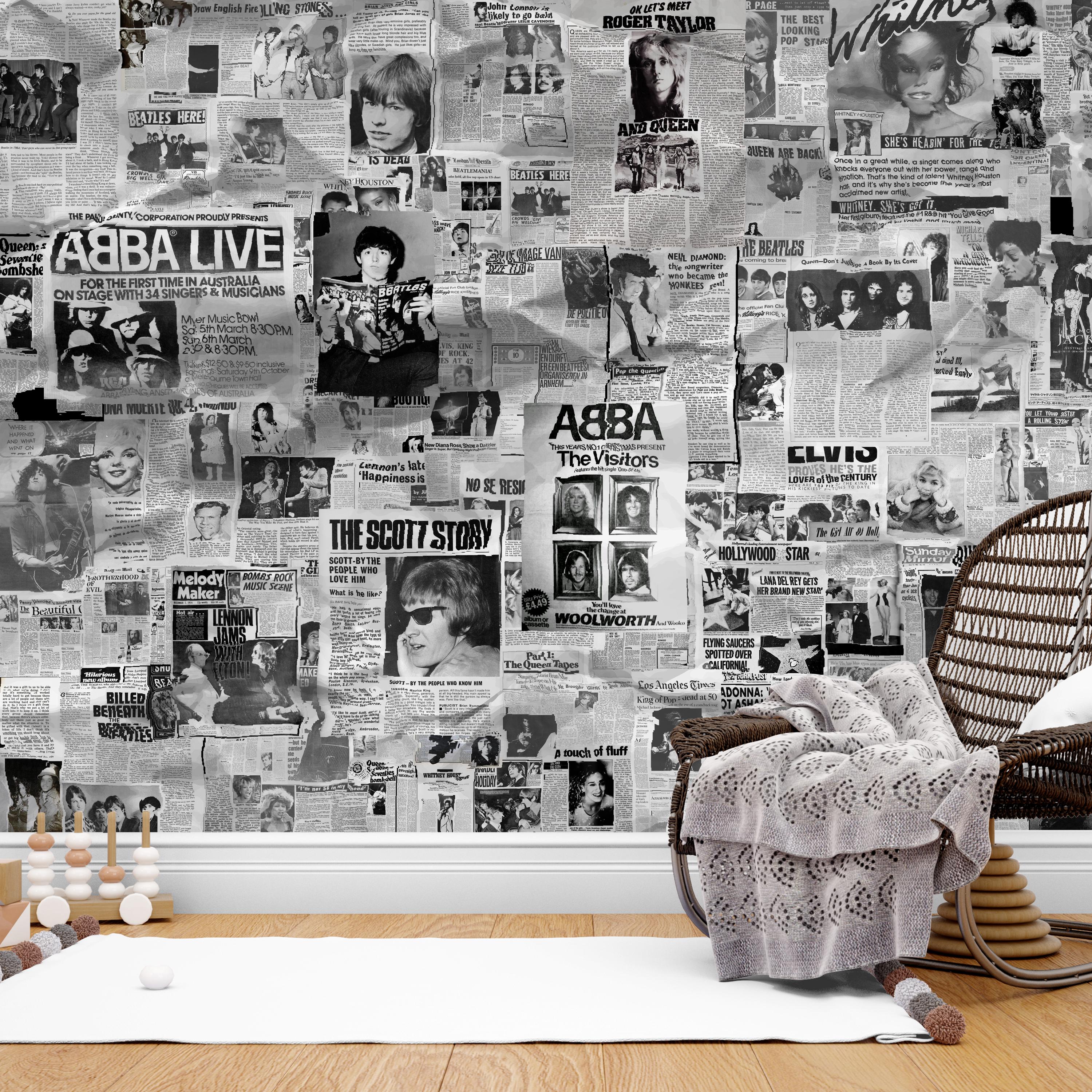 Rock and Pop Music Wallpaper Peel \u0026 Stick Old Newspaper Mural Newspaper  Articles Art Removable Collage Journal Illustration Bedroom Décor - Etsy, image size:3000x3000
