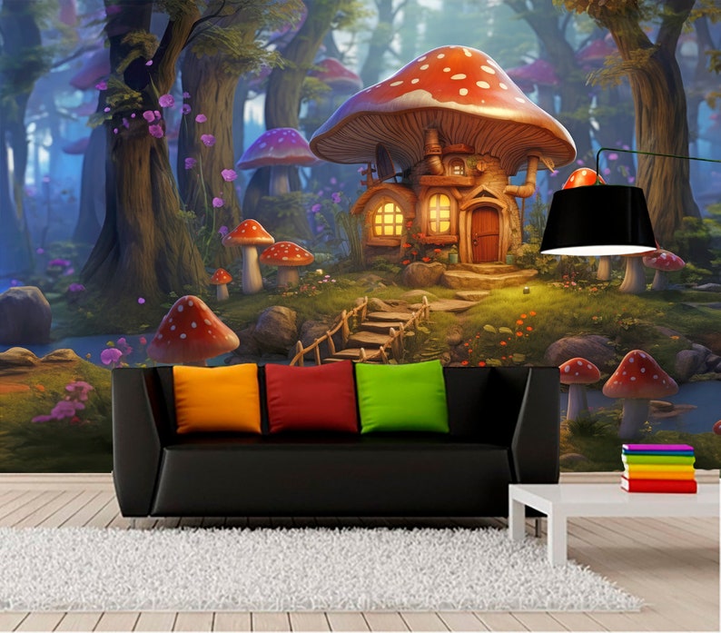 Fantasy Mushroom Forest Wallpaper Kids Wall Mural Magic Print for ...