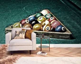 Billiards Wall Mural Pool Table Wallpaper Vintage Game Room Decor Moody Sports Bar Wall Art Custom Size Wallpaper