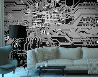Circuito astratto murale rimovibile tecnologia carta da parati elettronica a tema murale ingegneria carta da parati ufficio sala giochi arredamento programmatore regalo