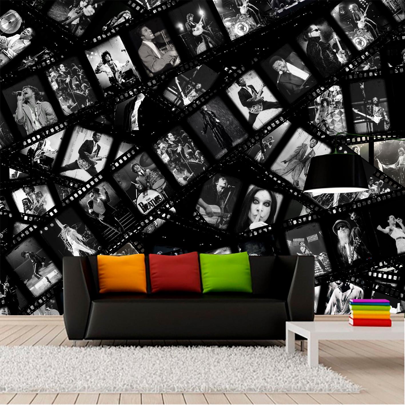 Singer Wall Music Wallpaper Retro Collage Wall Mural Legendary Singers Print Room ...